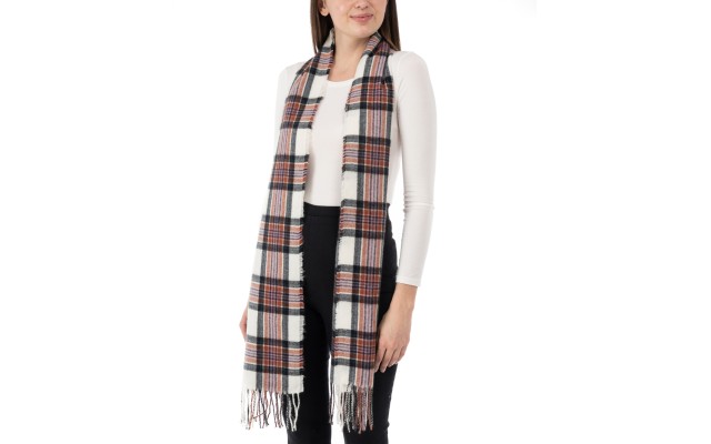 Jenni Women’s Classic Plaid Scarf, Ivory