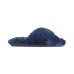 Jenni Women’s Crisscross Faux Fur Slide Boxed Slippers, Navy, Small
