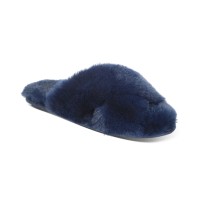 Jenni Women’s Crisscross Faux Fur Slide Boxed Slippers, Navy, Small
