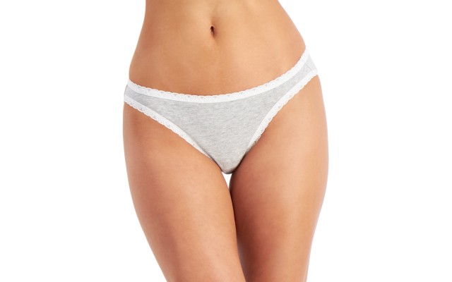  Women’s Lace Trim Bikini Underwear, Gray, XXXL