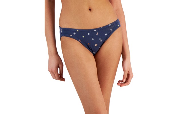  Women’s Lace Trim Bikini Underwear, Navy, Small