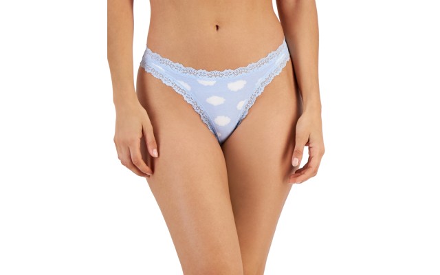  Women’s Lace-Trim Thong, Light Blue, Large