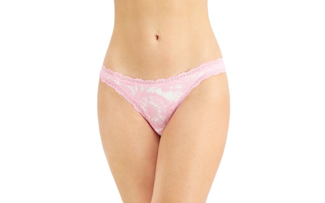  Women’s Lace-Trim Thong, Pink, XL