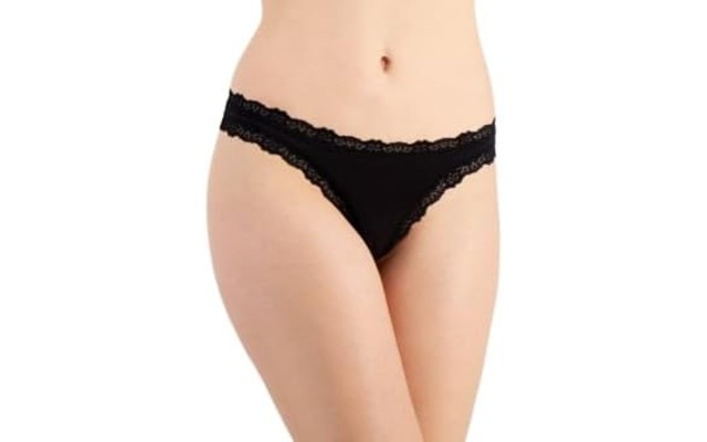  Women’s Lace-Trim Thong,Black, XXX-Large