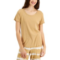 Jenni Womens Lettuce Edge Solid Ribbed Sleep T-Shirt, Camel, Large