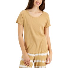 Jenni Womens Lettuce Edge Solid Ribbed Sleep T-Shirt, Camel, Large