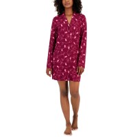 Jenni Women’s Notched-Collar Long-Sleeve Sleepshirt, Red, Large