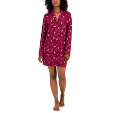 Jenni Women’s Notched-Collar Long-Sleeve Sleepshirt, Red, X-Large