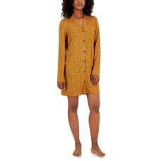 Jenni Women’s Notched-Collar Long-Sleeve Sleepshirt, Tiny Heart, Medium