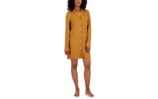 Women’s Notched-Collar Long-Sleeve Sleepshirt, Tiny Heart, Medium