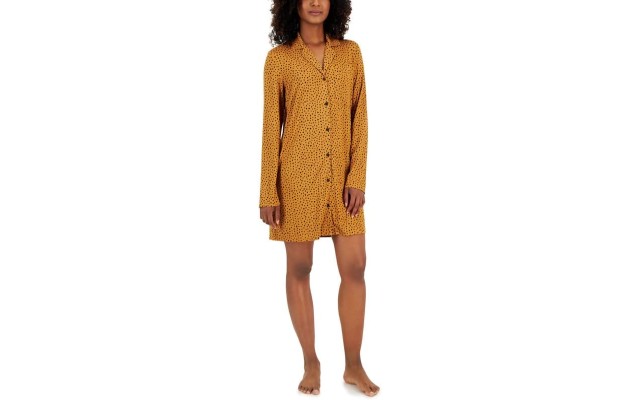  Women’s Notched-Collar Long-Sleeve Sleepshirt (Tiny Heart, X-Small)
