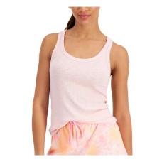 Jenni Womens Peachskin Basic Solid Ribbed Pajama Tank Top Sleepwear, Pink, Small