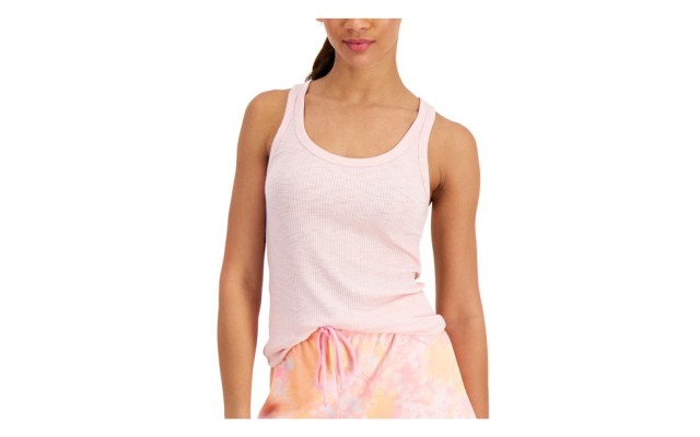  Womens Peachskin Basic Solid Ribbed Pajama Tank Top Sleepwear, Pink, Small