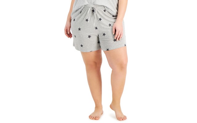  Women’s Plus Size Super Soft Printed Pajama Shorts (Grey Spaced Star, 2X)