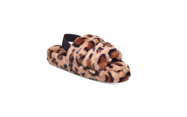 Jenni Womens Plush Faux Fur Slide  Leopard, Large
