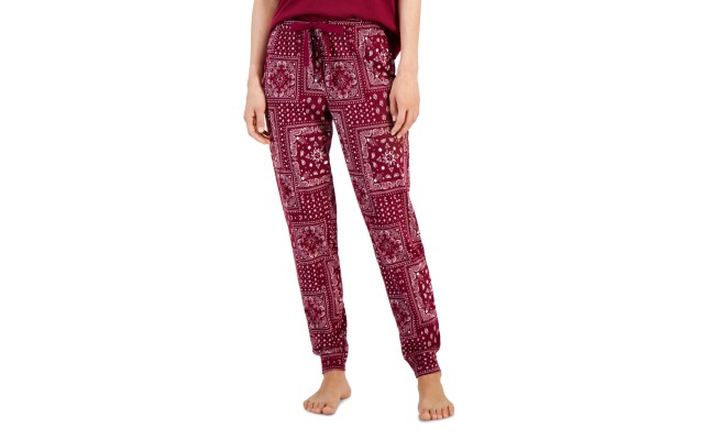  Women’s Printed Knit Jogger Pajama Pants, Red, X-Large