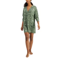 Jenni Women’s Printed Long-Sleeve Sleep Shirt, Green, Medium