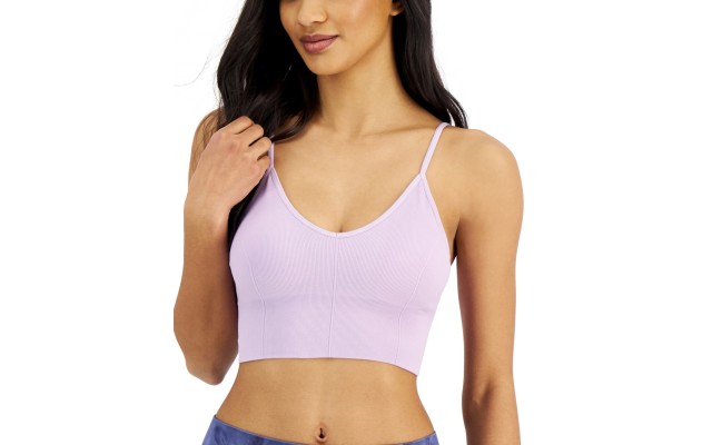  Womens Seamless Ribbed Bralette, Lilac, XXL