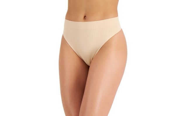  Women’s Seamless Ribbed Hi-Cut Thong, Beige, XL