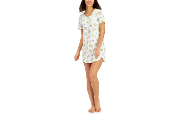  Women’s Short Sleeve Printed Sleep Shirt, Neon Floral, X-Small