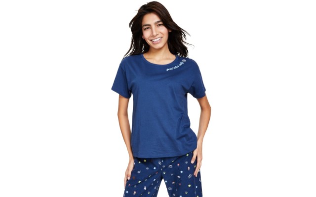  Women’s Short-Sleeve Graphic-Print Sleep Tee, Navy, Large