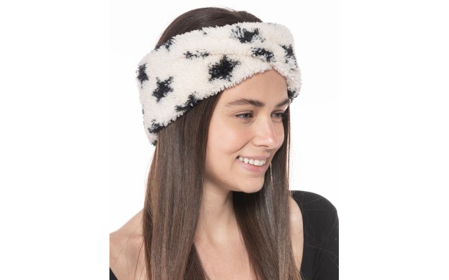  Womens Solid Sherpa Headband, Black/White, 10″x 4″