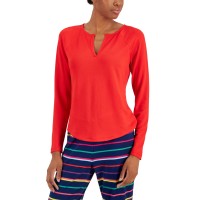 Jenni Women’s Split-Neck Pajama Top (Chili, Medium)