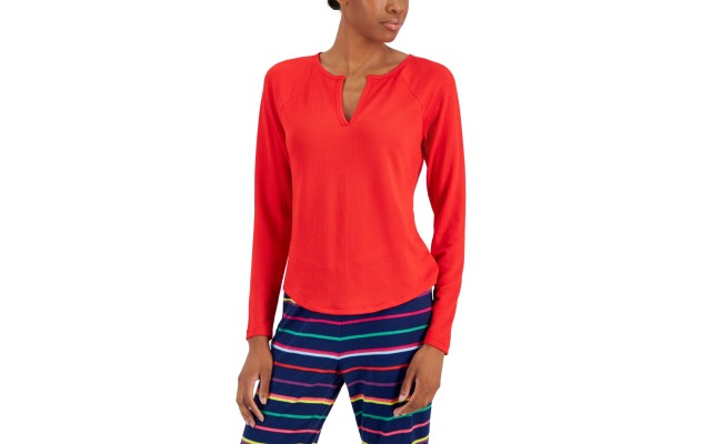  Women’s Split-Neck Pajama Top (Chili, Medium)