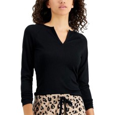Jenni Women’s Split-Neck Pajama Top (Deep Black, X-Large)