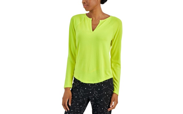  Women’s Split-Neck Pajama Top (Electric Yellow, X-Small)