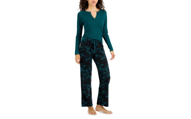 Women’s Split-Neck Pajama Top, Green, Medium