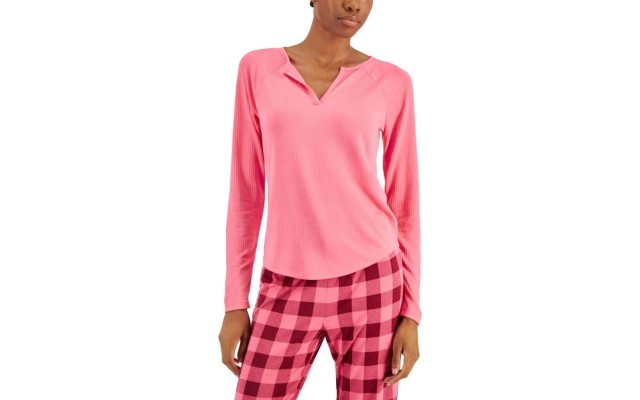  Women’s Split-Neck Pajama Top (Prism Pink, Medium)