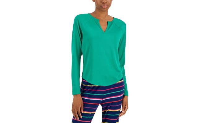  Women’s Split-Neck Pajama Top (Racing Green, Medium)