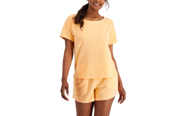  Womens Terry Cloth Crewneck Top, Juice Melon, XS