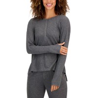 Jenni Women’s Waffle Henley Sleep Top, Gray, Small