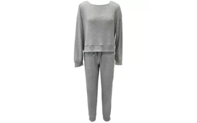  Women’s Waffle Knit Pajama Set, Grey, X-Small