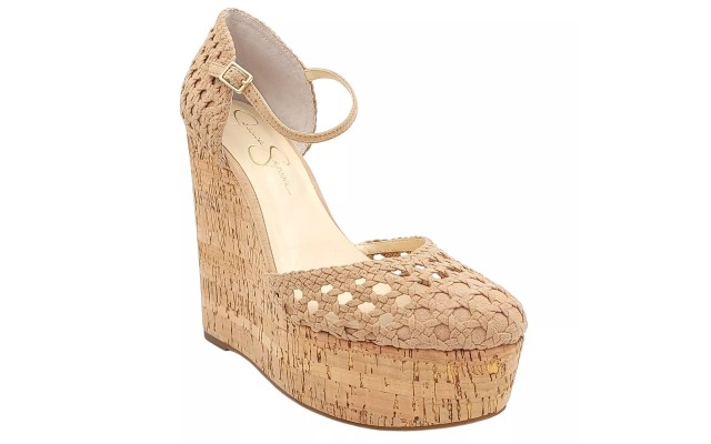  Marshela Ankle-Strap Platform Wedge Sandals, Beige, 9M