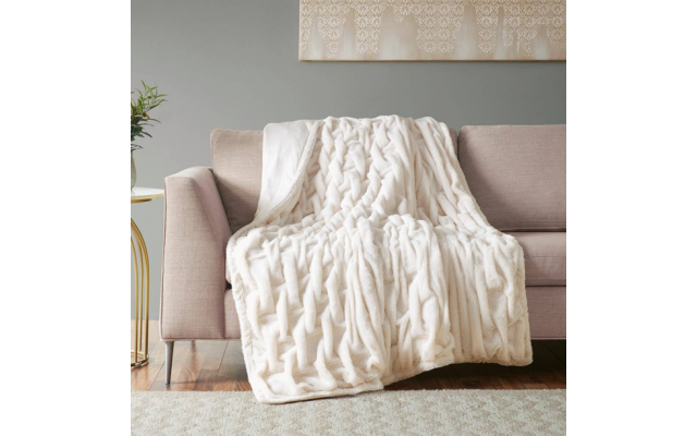  Faux Fur Throw, 50 X 60,Beige