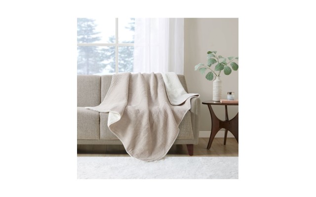  Reversible Waffle Weave Throw, 50″ x 60″, Beige