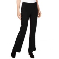 JM Collection Petite Stud-Trimmed Flare-Leg Pants, Deep black, Petite