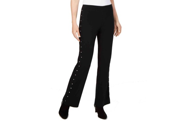 Petite Stud-Trimmed Flare-Leg Pants, Deep black, Petite