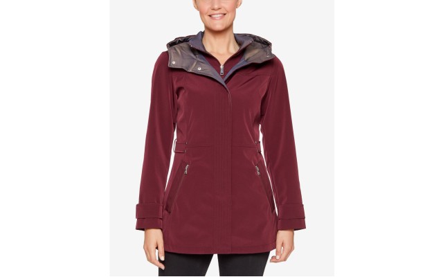 Jones New York Colorblocked Hooded A-line Rai Burgundy Large