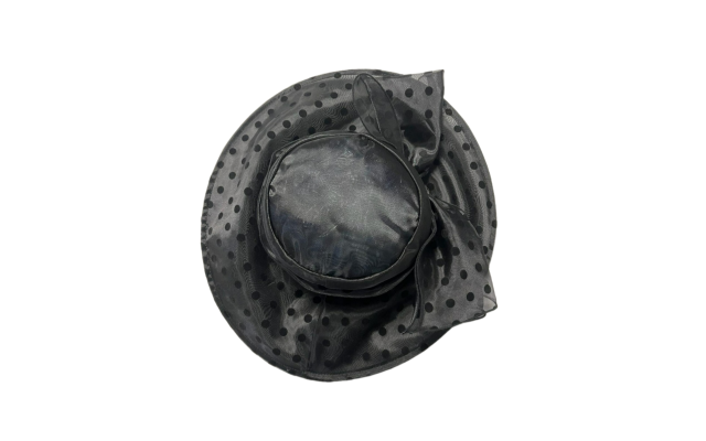  Dotted Organza Wide Brim Sheer Hat, Black