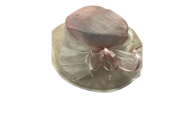  Large Down Brim Hat, Pink/Ivory