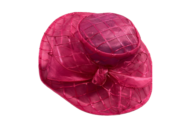  Plaid Organza Down Brim Hat, Pink