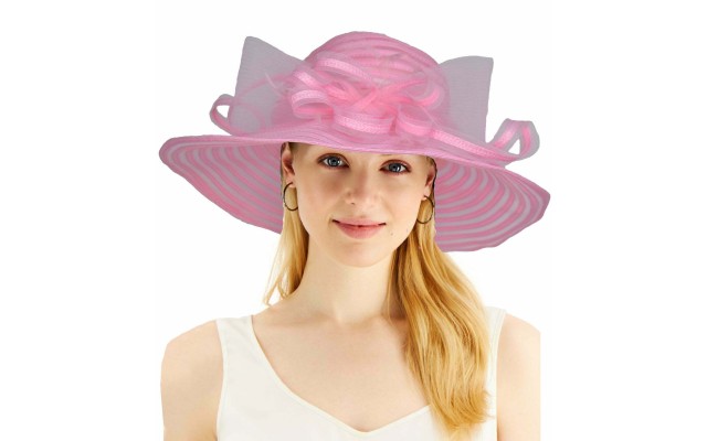  Womens Church Micro Brim Organza Cloche Sun Dressy Hat, Pink