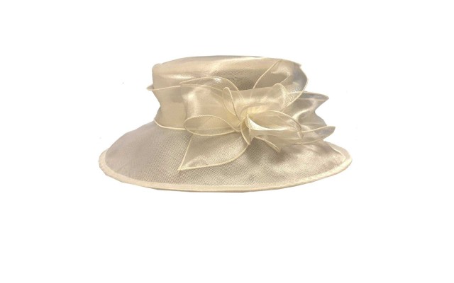  Women’s Organza-Bow Sun Hats, Ivory, One Size