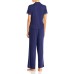  Lace-Trim Jersey Knit Pajama Set, Navy, Small