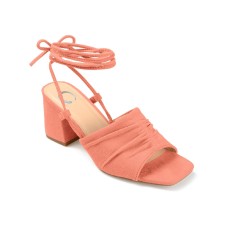 Journee Collection Womens Felisity Faux Suede Square Toe Lace-Up Heels, Brick, 8M