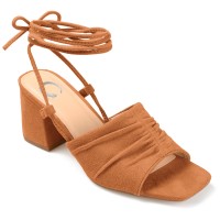 Journee Collection Womens Felisity Faux Suede Square Toe Lace-Up Heels, Cognac, 11M